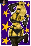 anthro armwear big_breasts big_butt blonde_hair blush breasts butt clothing elbow_gloves female fur gloves hair handwear hat headgear headwear legwear lingerie short_hair solo squish stockings teary_eyes thick_thighs thigh_squish top_hat yellow_body yellow_fur crackstantin five_nights_at_freddy's scottgames golden_freddy_(fnaf) markiplier bear mammal 2:3 absurd_res hi_res