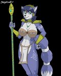 accessory anthro armor big_breasts blue_body blue_fur blue_hair blue_tail bottomwear bra bracelet breasts claws clothing collar crotch_apron female fur furgonomics gauntlets gloves gold_(metal) gold_jewelry green_eyes hair handpaw handwear headband jewelry krystal's_staff loincloth markings multicolored_body multicolored_fur multicolored_tail necklace paws simple_background smile solo tail tail_accessory tailband tattoo text transparent_background tribal tribal_clothing tribal_jewelry tribal_markings tribal_necklace tribal_outfit tribal_tattoo underwear white_body white_fur white_tail stogiegoatarts nintendo star_fox krystal_(star_fox) canid canine fox mammal 2019 alpha_channel digital_drawing_(artwork) digital_media_(artwork) hi_res signature