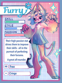 5_fingers anthro bangs blunt_bangs bob_cut claws clothing dress feet female fingers fluffy fur hindpaw paws pink_body pink_fur pseudo_clothing solo standing tail text feefal domestic_cat felid feline felis mammal english_text hi_res
