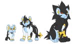 ambiguous_gender evolutionary_family feral multiple_forms simple_background sitting smile solo standing white_background bookabashka nintendo pokemon kimbo_(bookabashka) generation_4_pokemon luxio luxray pokemon_(species) shinx hi_res tagme male_(lore)