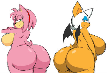 accessory anthro bat_wings bedroom_eyes big_breasts big_butt biped breast_size_difference breasts butt duo featureless_breasts female hair hair_accessory hairband huge_butt looking_at_viewer looking_back looking_back_at_viewer membrane_(anatomy) membranous_wings narrowed_eyes nude pink_body pink_hair rear_view seductive short_tail simple_background smile smirk standing tail tan_body thick_thighs white_background wide_hips wings momijizx sega sonic_the_hedgehog_(series) amy_rose rouge_the_bat bat eulipotyphlan hedgehog mammal 2022 digital_drawing_(artwork) digital_media_(artwork) hi_res portrait sketch three-quarter_portrait