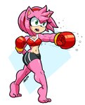 4_toes accessory amy_rose anthro bodily_fluids bottomwear boxing_gloves breasts clothing colored digital_drawing_(artwork) digital_media_(artwork) eulipotyphlan feet female fighting_pose fur green_eyes hair hair_accessory hair_over_eye handwear hedgehog hi_res humanoid_feet looking_away mammal muscular muscular_anthro muscular_arms muscular_female netto-painter one_eye_obstructed open_mouth pink_body pink_fur plantigrade pose prick_ears punch sega short_hair shorts signature simple_background solo sonic_the_hedgehog_(series) sweat toes