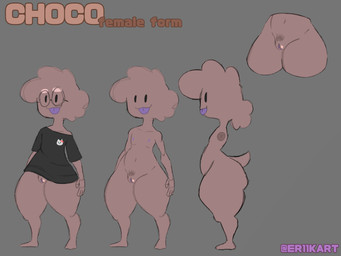 andromorph anthro big_butt black_clothing black_shirt black_topwear brown_body brown_skin butt candy cat_print chocolate clean_lines close-up clothed clothing cloud_hair curvy_figure dessert fluffy fluffy_hair food front_view genital_focus genitals glistening glistening_body glistening_skin grey_background hair inner_labia intersex long_inner_labia multiple_angles nipples nude off_shoulder partially_clothed plump_labia pubes purple_tongue shirt side_view simple_background simple_eyes slightly_chubby smile solo standing t-shirt thick_thighs three-quarter_view tongue tongue_out topwear vulva vulva_focus wearing_shirt wide_hips @er11kart choco_(eriik) food_creature humanoid living_candy living_chocolate 4:3 absurd_res digital_media_(artwork) hi_res model_sheet