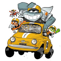 anthro armor car driving female group headgear helmet license_plate male matching_outfits smile vehicle pierreperifel dreamworks fiat fiat_500 stellantis_n.v. the_bad_guys diane_foxington mr._piranha_(the_bad_guys) mr._shark_(the_bad_guys) mr._snake_(the_bad_guys) mr._wolf_(the_bad_guys) ms._tarantula_(the_bad_guys) aquatic arachnid arthropod canid canine canis characiform fish fox mammal mygalomorph piranha_(fish) reptile scalie serrasalmid shark snake spider tarantula wolf