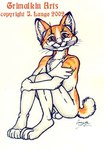 anthro balls digitigrade feet fur genitals hindpaw looking_at_viewer male orange_body orange_eyes orange_fur paws short_tail simple_background sitting smile smiling_at_viewer solo tail whiskers white_background white_body white_fur grimalkin_arts domestic_cat felid feline felis mammal 2002 full-length_portrait low_res portrait shaded