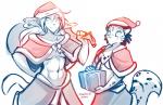 2019 abs adira_riftwall anthro athletic basitin breasts christmas christmas_clothing christmas_headwear clothed clothing conditional_dnp duo felid female fluffy fur gift hand_on_hip hat headgear headwear hi_res holding_object holidays keidran king_adelaide looking_at_viewer mammal markings midriff monochrome navel pantherine pose sack santa_hat simple_background sketch skimpy smile snow_leopard spots spotted_body spotted_fur tom_fischbach twokinds under_boob white_background