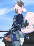 as_val camo camo_print clothed clothing day eyewear female fluffy fluffy_tail fur glasses grey_body grey_fur gun holding_object holding_weapon knife looking_at_viewer looking_back military outside pink_body pink_fur pink_nose ranged_weapon rifle solo t-14_armata_(tank) tail tank_(vehicle) vehicle weapon romancruzzz mammal 2021 absurd_res hi_res portrait three-quarter_portrait