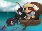 anthro boat clothed clothing detailed_background duo feathers feral fishing fishing_rod outside sea semi-anthro sitting smile tentacles vehicle water watercraft o-ishi nintendo pokemon chisai fan_character tracy_(linker) cephalopod coleoid decapodiform generation_2_pokemon generation_3_pokemon linoone marine mollusk pokemon_(species) smeargle digital_media_(artwork)