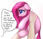 ambiguous_gender bodily_fluids crying disembodied_hand duo feral hair simple_background tears text white_background confetticakez friendship_is_magic hasbro my_little_pony pinkamena_(mlp) pinkie_pie_(mlp) earth_pony equid equine horse human mammal pony 2019 english_text