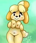 anthro breasts female green_background inverted_nipples nipples nude short_stack simple_background solo yiffnotgif animal_crossing nintendo isabelle_(animal_crossing) canid canine canis domestic_dog mammal shih_tzu toy_dog 2018