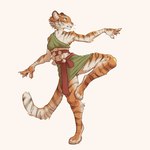 anthro arm_tuft breasts clothing digitigrade feet female fur green_clothing green_eyes inner_ear_fluff monk on_one_leg orange_body orange_fur shoulder_tuft simple_background solo standing striped_body striped_fur stripes tuft whiskers white_background white_body white_fur wraps wrist_wraps tateoftot felid mammal pantherine tiger 1:1 2024 hi_res