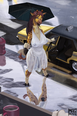 5_fingers animal_genitalia animal_penis anthro areola balls barely_visible_genitalia barely_visible_vulva beverage breasts brown_hair clothed clothed_anthro clothed_herm clothed_intersex clothing coffee coffee_cup commercial_vehicle container cup dress ear_piercing ear_ring equine_genitalia equine_penis eyebrows eyelashes fingers fire_hydrant first_person_view genitals hair herm herm_focus holding_object holding_umbrella hoop_ear_ring hooves horn intersex intersex_anthro intersex_focus long_hair nipples nipples_visible_through_clothing ossicone outside penis piercing puddle raining reflection ring_piercing solo_focus tail taxicab text translucent translucent_clothing umbrella vehicle vulva water wet wet_clothing wet_dress magnetus vebril giraffe giraffid mammal 2025 2:3 artist_name digital_media_(artwork) hi_res