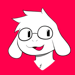 anthro black_eyes black_eyewear black_glasses ears_down eyewear fur glasses hair male open_mouth open_smile pivoted_ears red_background simple_background smile solo toony tuft wearing_glasses white_body white_fur white_hair rejines bovid caprine goat mammal 1:1 2026 digital_media_(artwork) hi_res portrait