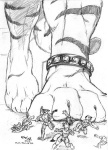 4_toes ambiguous_gender anklet anthro biped claws crowd extreme_size_difference feet foot_focus fur group hair hindpaw jewelry macro male paws paws_only size_difference stomping tail toe_claws toes kencougr puc felid mammal pantherine tiger 2012 graphite_(artwork) monochrome traditional_media_(artwork)