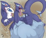 ambiguous_gender anthro anthro_pred belly open_mouth oral_vore red_eyes simple_background tail vore white_body arkailart nintendo pokemon generation_2_pokemon generation_3_pokemon legendary_pokemon lugia pokemon_(species) shadow_lugia shadow_pokemon 6:5 absurd_res hi_res