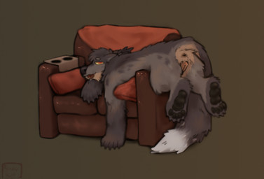 andromorph animal_genitalia animal_vulva anthro anus butt canine_genitalia canine_vulva chair dipstick_tail feet fur furniture genitals hair intersex looking_at_viewer lying lying_on_chair markings nude pawpads paws simple_background smile solo tail tail_markings toes tongue tongue_out vulva rvtt korwin binturong mammal viverrid absurd_res hi_res