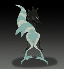 andromorph anthro avian_feet black_body black_fur butt butt_focus claws eyebrows eyelashes fangs featureless_butt fluffy fluffy_hair fluffy_tail fur green_body green_eyebrows green_eyelashes green_fur grey_body grey_fur grey_pawpads hair intersex markings pawpads plant_print presenting presenting_hindquarters simple_background solo split_color_body striped_markings striped_tail stripes tail tail_markings teeth thick_whiskers whiskers plentyofsoup mythology granite_(plentyofsoup) alien avian bird dinosaur dragon dromaeosaurid hybrid mythological_creature mythological_scalie prehistoric_species reptile saurischian scalie theropod absurd_res hi_res