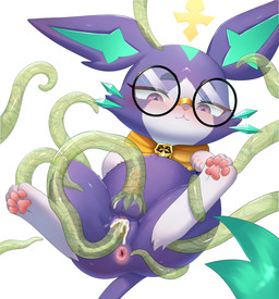 animal_genitalia animal_penis anus balls blush bodily_fluids bow_ribbon cum cum_in_vagina cum_inside cumshot ejaculation eyewear facial_markings feet feline_genitalia feline_penis feral feral_penetrated front_view fur genital_fluids genitals glasses green_tentacles head_markings herm herm_feral hindpaw impregnation intersex intersex_feral leg_markings markings multicolored_body multicolored_fur muzzle_(marking) paws penetration penile penis penis_milking pregnant pregnant_feral pregnant_herm pregnant_intersex purple_body purple_eyes purple_fur quadruped self_impregnation sex simple_background socks_(marking) solo tentacle_in_vagina tentacle_penetration tentacle_sex tentacles two_tone_body two_tone_fur vaginal vaginal_penetration vulva white_background yuuni league_of_legends riot_games tencent battle_principal_yuumi yuumi_(lol) domestic_cat felid feline felis mammal 2026 digital_drawing_(artwork) digital_media_(artwork) hi_res shaded soft_shading