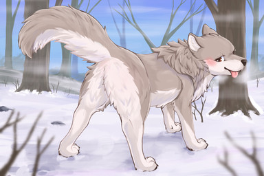 black_nose blush breath brown_body brown_eyes brown_fur butt claws cloud countershading day detailed_background digitigrade fangs feet female feral fluffy fluffy_tail forest fur grey_body grey_fur grey_tail inner_ear_fluff looking_at_viewer looking_back looking_back_at_viewer multicolored_body multicolored_fur nature nature_background neck_tuft open_mouth outside panting paws pink_tongue plant presenting presenting_hindquarters quadruped raised_tail rear_view sky smile snow solo standing tail teeth toe_claws toes tongue tongue_out tree tuft two_tone_body two_tone_fur white_body white_fur white_tail winter fusau canid canine canis mammal wolf 2022 3:2 detailed digital_media_(artwork) hi_res