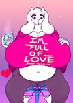 anthro belly big_breasts breasts clothed clothing dress duo female gift heart_symbol huge_breasts leggings legwear midriff navel overweight overweight_female profanity shirt solo_focus text thick_thighs topwear wide_hips sukoi_(artist) undertale undertale_(series) toriel boss_monster_(undertale) bovid caprine goat mammal 2020 absurd_res digital_media_(artwork) english_text hi_res