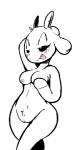 anthro black_eyes breasts covering covering_self female fur genitals horn nipples pose pussy solo tongue tongue_out machetesaga bunny_maloney charlotte_(bm) bovid bovine cattle mammal black_and_white monochrome