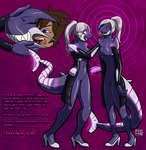 anthro brainwashing clothing cybernetic_limb cybernetic_tail duo female finger_on_chin footwear glowing glowing_eyes hair happy happy_trance high_heels hypnosis identity_death latex latex_transformation male mind_control pink_eyes ponytail shoes smile spiral spiral_eyes standing tail text transformation twinning nx-42 dragon_ball amby_(character) ash_larson fish marine saiyan shark english_text hi_res