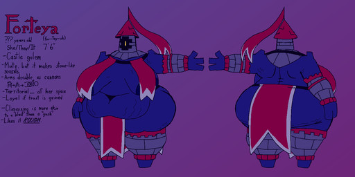 1_eye 3_fingers age_difference anthro areola areola_slip arm_cannon belly big_belly big_breasts big_butt bottomwear breasts brick butt cannonball castle cellulite clothing female fingers flag huge_breasts huge_butt huge_thighs loincloth mature_female overweight overweight_female roof_shingle solo stretch_marks text thick_thighs felineflustered jewish_mythology mythology forteya_(felineflustered) animate_inanimate mythological_creature mythological_golem english_text model_sheet gynomorph_(lore)