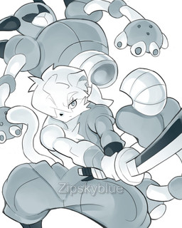 anthro duo holding_object holding_weapon machine male melee_weapon sword weapon zipskyblue akira_(zipskyblue) felid feline mammal robot robot_anthro 4:5 black_and_white hi_res monochrome