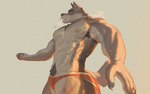 abs anthro bodily_fluids clothing male muscular muscular_anthro muscular_male nipples pecs pubes solo sweat underwear huzzhuz canid canine canis mammal wolf hi_res