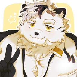 anthro eyebrows fur gesture hand_gesture male overweight smile solo thick_eyebrows v_sign white_body white_fur yellow_eyes kakuta_mst tamacolle arctos_(tamacolle) bear mammal polar_bear ursine 1:1 hi_res