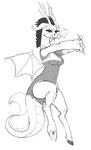 2014 anthro anthrofied beverage chimera crossgender digital_drawing_(artwork) digital_media_(artwork) discord_(mlp) draconequus fangs female food friendship_is_magic greyscale hasbro hi_res horn kevinsano looking_at_viewer membrane_(anatomy) membranous_wings monochrome my_little_pony solo teeth wings