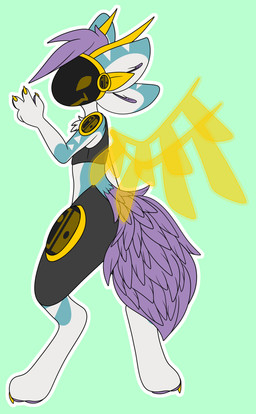 4_ears ambiguous_gender anthro blue_body blue_fur fur gesture hair hand_gesture horn looking_at_viewer machine multi_ear purple_hair screen screen_face short_hair simple_background smile solo v_sign wings yellow_eyes mothiikai suitchii protogen 2020 absurd_res digital_media_(artwork) hi_res