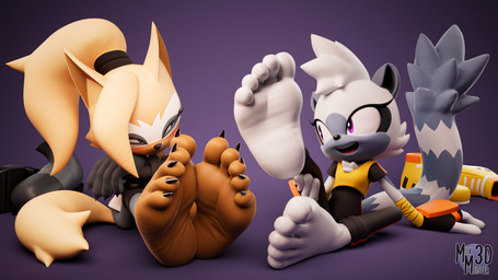 5_toes anthro barefoot clothed clothing feet female fingerless_gloves footwear gloves handwear purple_eyes shoes shoes_removed soles tail toes feetymcfoot idw_publishing sega sonic_the_hedgehog_(comics) sonic_the_hedgehog_(idw) sonic_the_hedgehog_(series) tangle_the_lemur whisper_the_wolf canid canine canis lemur mammal primate strepsirrhine wolf 3d_(artwork) absurd_res digital_media_(artwork) hi_res