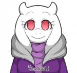 alternate_universe anthro clothed clothing female fur hoodie horn pink_eyes simple_background solo text topwear white_background white_body white_fur friisans altertale undertale undertale_(series) toriel toriel_(altertale) boss_monster_(undertale) bovid caprine mammal hi_res