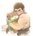 anthro bodily_fluids brown_hair duo eyebrows eyes_closed hair hug male size_difference sleeveless_shirt tears thick_eyebrows wings garouzuki crave_saga ortho_(crave_saga) protagonist_(crave_saga) human mammal unknown_species hi_res