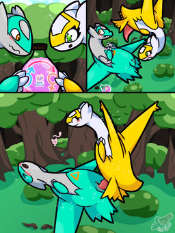 blush crossgender duo female feral forest forest_background fti_transformation gender_symbol gender_transformation genitals intersex intersex/intersex male male/female mti_transformation nature nature_background penetration penile penile_penetration penis penis_in_vagina plant potion sex symbol tapering_penis text transformation tree vaginal vaginal_penetration vulva trooper3 nintendo pokemon generation_1_pokemon generation_3_pokemon latias latios legendary_pokemon mew_(pokemon) pokemon_(species) shiny_pokemon 3:4 comic english_text hi_res