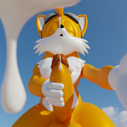 anthro big_penis bodily_fluids brown_glans clothing cum cum_on_viewer cumshot ejaculation erection eyes_closed eyewear eyewear_on_head genital_fluids genitals glans gloves goggles goggles_on_head handwear male masturbation orgasm outside penile penile_masturbation penis sky solo vein veiny_penis white_clothing white_gloves white_handwear yellow_body dommonado kabalmystic_(modeler) sega sonic_the_hedgehog_(series) miles_prower canid canine fox mammal 1:1 3d_(artwork) blender_(artwork) digital_media_(artwork) hi_res portrait