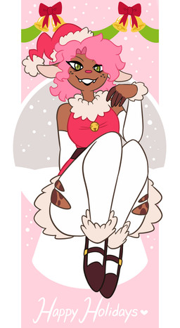 ambiguous_gender anthro armwear bell brown_body christmas_clothing christmas_headwear clothing elbow_gloves eyebrows footwear freckled_face freckles gloves green_eyes hair handwear hat headgear headwear holidays jingle_bell legwear looking_at_viewer pink_hair red_clothing red_topwear santa_hat shoes sleeveless_clothing solo stockings teeth text topwear torn_clothing white_armwear white_clothing white_elbow_gloves white_gloves white_handwear white_legwear white_sclera white_stockings nerdyreindeer christmas gumdrop_(nerdyreindeer) deer mammal 2025 hi_res