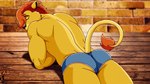 anthro blue_briefs blue_clothing blue_underwear brick_wall briefs briefs_only butt clothed clothing eyebrows eyes_closed floor fur hair lying male on_front orange_hair orange_tail_tuft shadow solo tail tail_tuft topless tuft underwear underwear_only wall_(structure) wood wood_floor yellow_body yellow_fur fabfelipe felid lion mammal pantherine 16:9 2014 digital_drawing_(artwork) digital_media_(artwork) widescreen