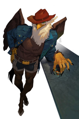 5_fingers alcohol anthro arm_support back_wings bar barefoot beak belt belt_buckle beverage biped black_bottomwear black_claws black_clothing black_shorts black_tail blue_clothing blue_jacket blue_topwear bottomwear brown_belt brown_body brown_feathers brown_hooves brown_wings buckle claws clothed clothed_anthro clothed_male clothing container cowboy_hat crossed_legs cup denim denim_clothing denim_jacket denim_topwear drinking_glass feathered_wings feathers feet finger_claws fingers front_view fur glass glass_container glass_cup green_eyes grey_bottomwear grey_clothing grey_hooves grey_shorts hand_on_hip hand_on_own_hip hat hat_over_eye headgear headwear hooves jacket leaning leaning_forward leaning_on_elbow long_sleeves male mouth_closed multicolored_bottomwear multicolored_clothing multicolored_shorts pupils red_clothing red_hat red_headwear scuted_hands scutes shirtless shirtless_anthro shirtless_male shorts shot_glass simple_background solo split_form standing tail topwear two_tone_bottomwear two_tone_clothing two_tone_shorts unguligrade whiskey white_background white_body white_feathers wings yellow_beak yellow_hands yellow_scutes samus_sunset european_mythology greek_mythology mythology accipitriform avian bird equid equine hippogriff mammal mythological_avian mythological_creature 2025 dated hi_res signature
