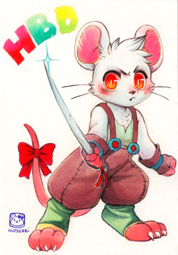 anthro biped blush chibi clothing digitigrade head_tuft holding_object holding_weapon jodhpurs looking_at_viewer male melee_weapon overalls paws simple_background solo sword text tuft weapon white_background murazaki mammal mouse murid murine rodent 2019 english_text hi_res painting_(artwork) traditional_media_(artwork) traditional_painting_(artwork) traditional_watercolor_(artwork) watercolor_(artwork)