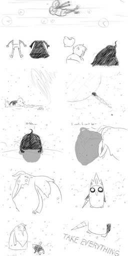 backpack clock crown group headgear ice king male outside royalty snow text time sepiascribe adventure_time cartoon_network cosmic_owl finn_the_human ice_king avian bird human mammal owl penguin 2011 absurd_res comic english_text hi_res monochrome