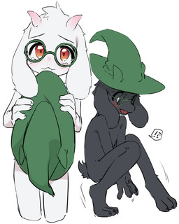 3_toes 4_fingers anthro black_body black_fur blush bodily_fluids clothing eyebrows eyewear feet femboy fingers fur glasses hat headgear headwear horn interrobang looking_at_viewer male nude raised_inner_eyebrows simple_background solo speech_bubble tears toes white_background white_body white_fur wizard_hat young porygonleft deltarune undertale_(series) ralsei boss_monster_(undertale) darkner 2019 4:5