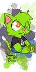 anthro bright fangs glistening glistening_eyes green_body hair outline solo teeth harry_85 mocho domestic_cat felid feline felis mammal digital_media_(artwork) digital_painting_(artwork) full-length_portrait hi_res portrait