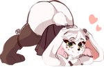 anthro ass_up big_butt bottomwear butt clothed clothing cotton_tail dark_skirt dark_thigh_highs eyelashes female floppy_ears fur green_eyes grey_bottomwear grey_clothing grey_legwear grey_skirt grey_thigh_highs hair heart_symbol jack-o'_pose legwear looking_at_viewer lop_ears no_underwear pink_clothing pink_shirt pink_topwear pose shirt simple_background skirt smile solo thick_thighs thigh_highs topwear white_background white_body white_fur white_hair wide_hips sh1ann1 lagomorph leporid mammal rabbit hi_res meme