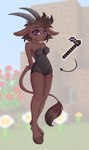 alternate_species ankle_tuft anthro arm_tuft calf_tuft cheek_tuft chest_tuft clothing ear_tuft facial_tuft female furrification hoe hooves horn leg_tuft netherite_hoe nipple_outline shoulder_tuft solo suit tail tail_tuft thigh_tuft tools tuft tanatos_aaa microsoft minecraft mojang xbox_game_studios bovid caprine goat mammal hi_res