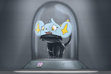 bdsm bondage bound capsule captured encasement female feral latex liquid_latex solo squirming charly-sparks nintendo pokemon generation_4_pokemon pokemon_(species) shinx 3:2 hi_res