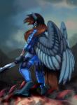 anthro armor blood bodily_fluids duo female wings kiliankuro fallout hasbro microsoft my_little_pony equid equine mammal digital_media_(artwork)