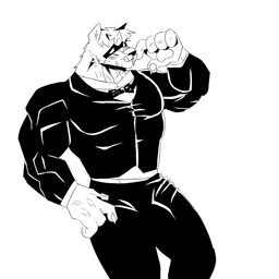 anthro bangs clothing male mask muscular muscular_anthro muscular_male nervous nervous_smile solo suit theastoundingtigerpool lunarwing_(comic) adan_ealdraco alien canid canine canis iberian_wolf mammal wolf 1:1 black_and_white hi_res monochrome