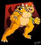 anthro bracelet collar featureless_crotch hair horn jewelry male muscular muscular_anthro muscular_male orange_hair solo spiked_bracelet spiked_collar spikes tattoo thelewdshi mario_bros nintendo bowser chain_chomp koopa scalie absurd_res hi_res signature